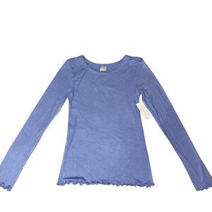 NWT NORDSTROM Lettuce Trim Rib Knit Long Sleeve Top Layer Girls XL 14-16 Blue